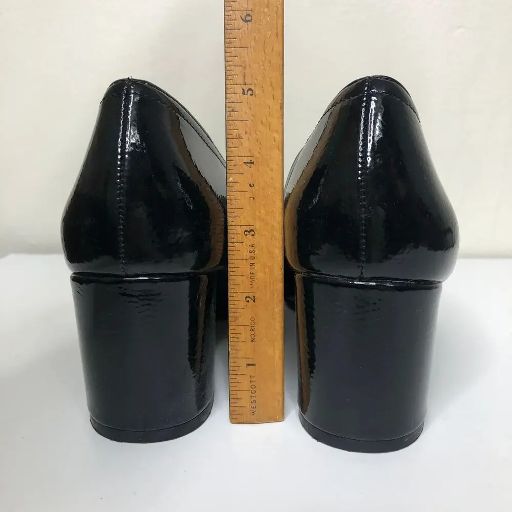 Naturalizer Pump Black Patent Faux Leather Block Heel Square Toe Chain Bit 7.5